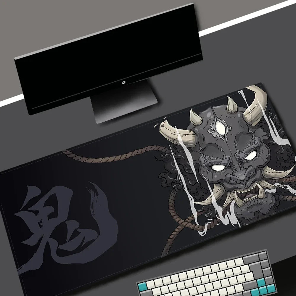Large Japan White Skull Gaming Mouse Pad Thick Non Slip Rubber Stitched Edge Oversized Desk Mat For PC Gamer Laptop Durable
