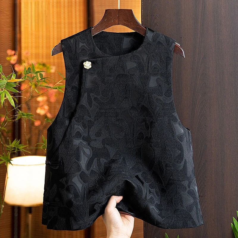 2025 Ropa Mujer Vintage Tanks Chinese Style Jacquard Cotton Vest for Women Chalecos Para Mujer O-neck Sleeveless Waistcoat Tops