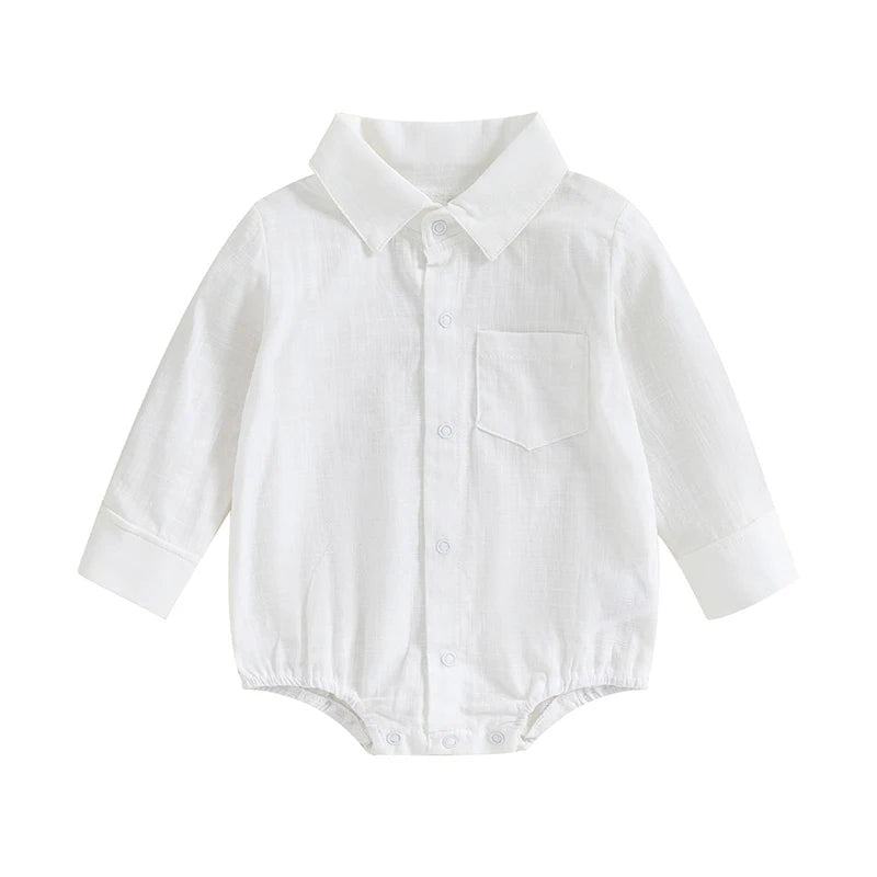 2023-08-16 Lioraitiin 0-24M Newborn Baby Boy Cotton Linen Shirt Romper Solid Long Sleeve Lapel Button Down Jumpsuit Clothes