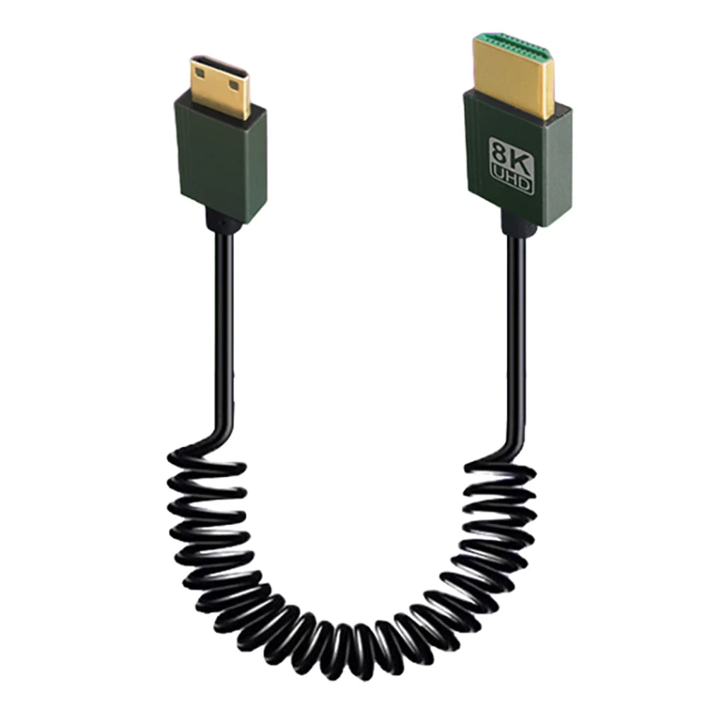 8K HDMI-Compatible To HDMI-Compatible Coiled Cable 8K@60Hz 4K@120Hz Extreme Thin HDMI-Compatible 2.1 Cable for Camera To Monitor