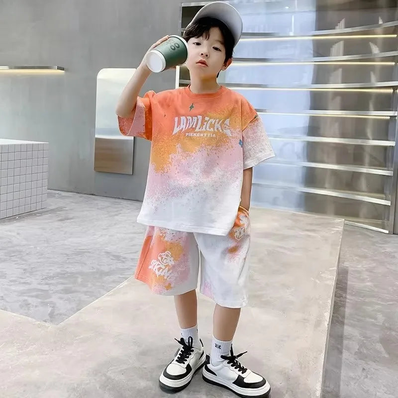 Children Clothes Sets Boys Basketball Suit Summer New Fashion Outfit Kids Short-Sleeved Top Shorts 2 Piece 2-14 Years Old