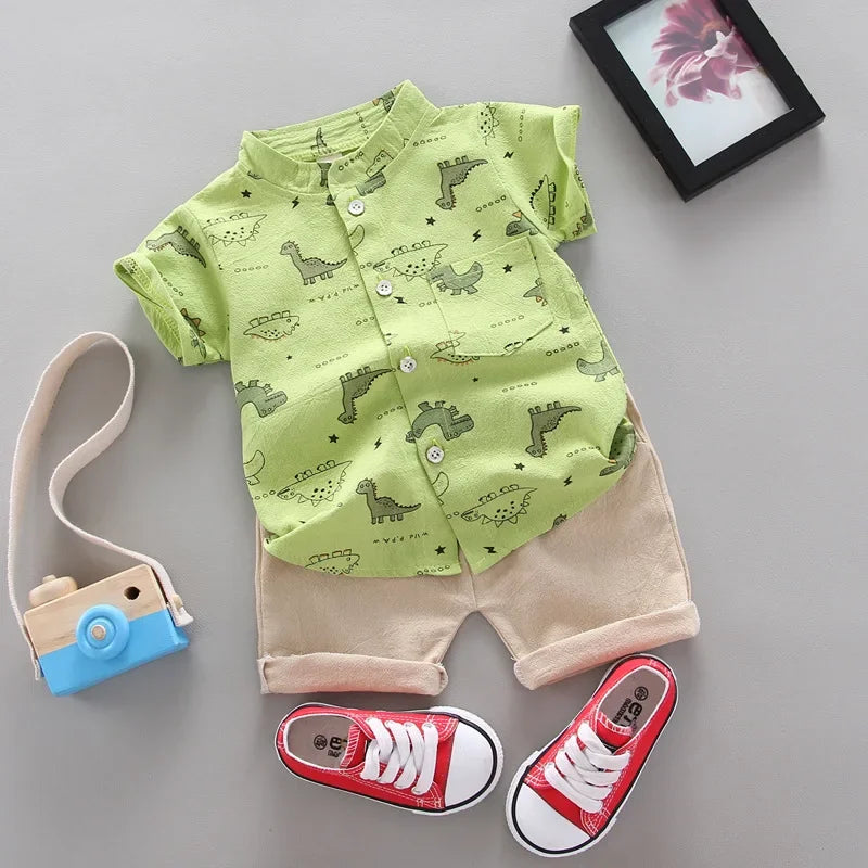 summer new boy cute cartoon cotton shirt short sleeve suit casual kids clothing Boy Sets 2 pieces baby clothes