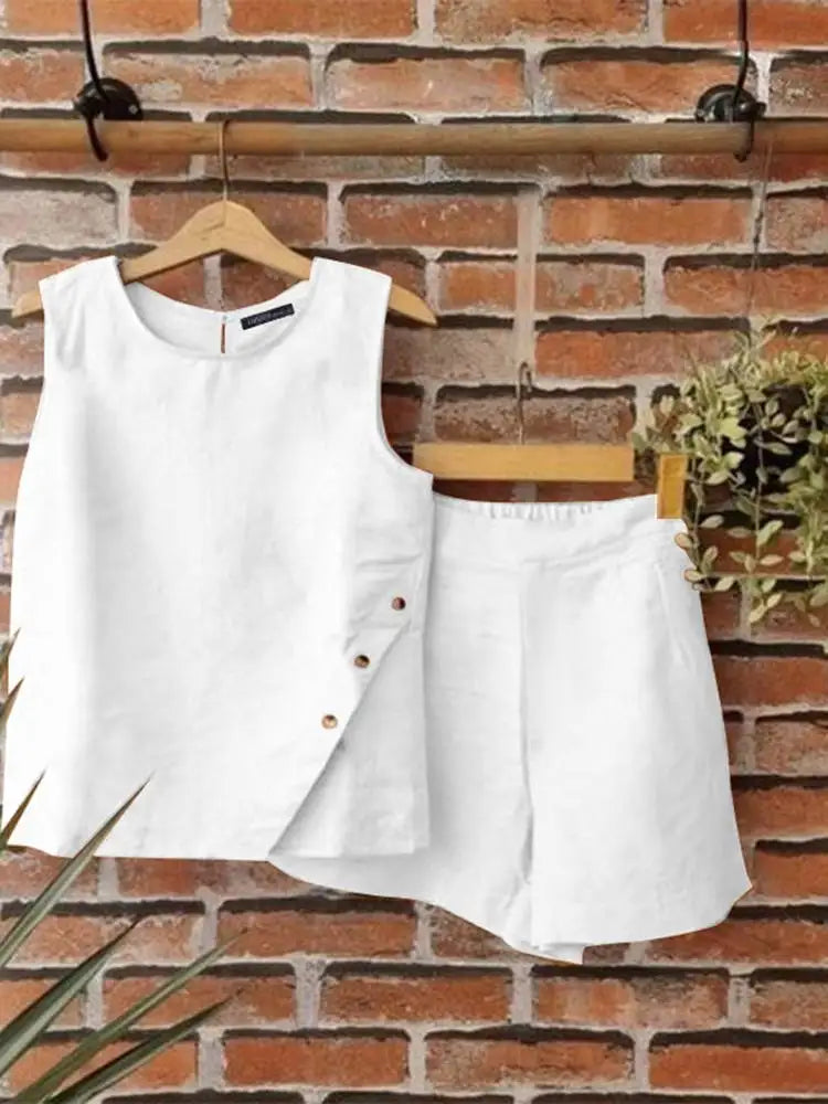 ZANZEA Casual Loose Sleeveless Tank and Shorts Women Summer 2pcs Short Sets Fashion Solid Tracksuit Sexy Pocket Matching Suits