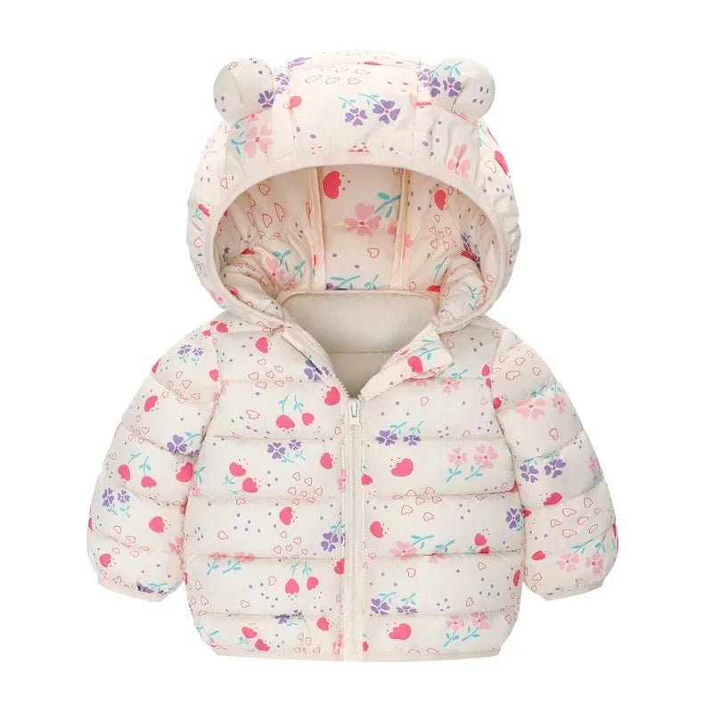 Cartoon Dinosaur Print Boys Baby Lightweight Down Jackets Warm Hooded Outerwear Winter Autumn Kids Girls Coats Casual Clothing