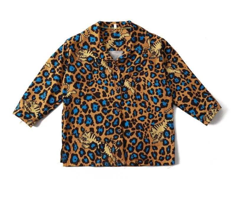Boys Street Dance Leopard Shirt Girls Casual Pants Hip Hop Print Streetwear Suits Kids Jazz Outfits Teens Stage Costume Clothing