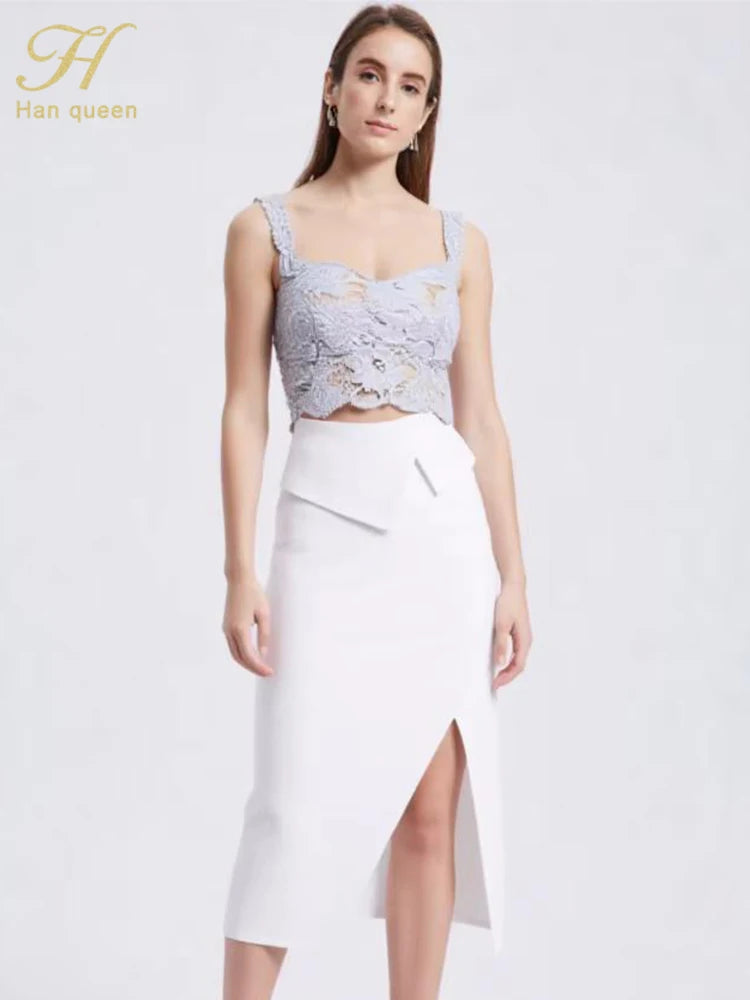 Halter Strapless Fashion V Collar Vintage Party Dresses Summer Hollow out Lace Splicing Sexy Sheath Pencil Dress