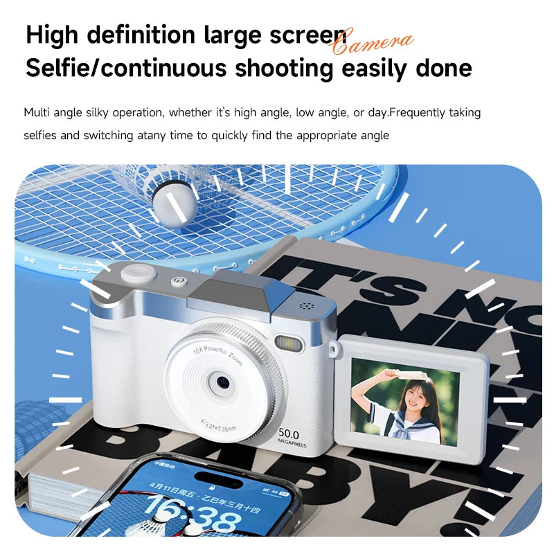 New 16x Zoom Camera 1080P HD Digital Camera 50 Megapixel with 2.4 inch LCD Screen 180 Flip Screen Suitable Student Adult Gift