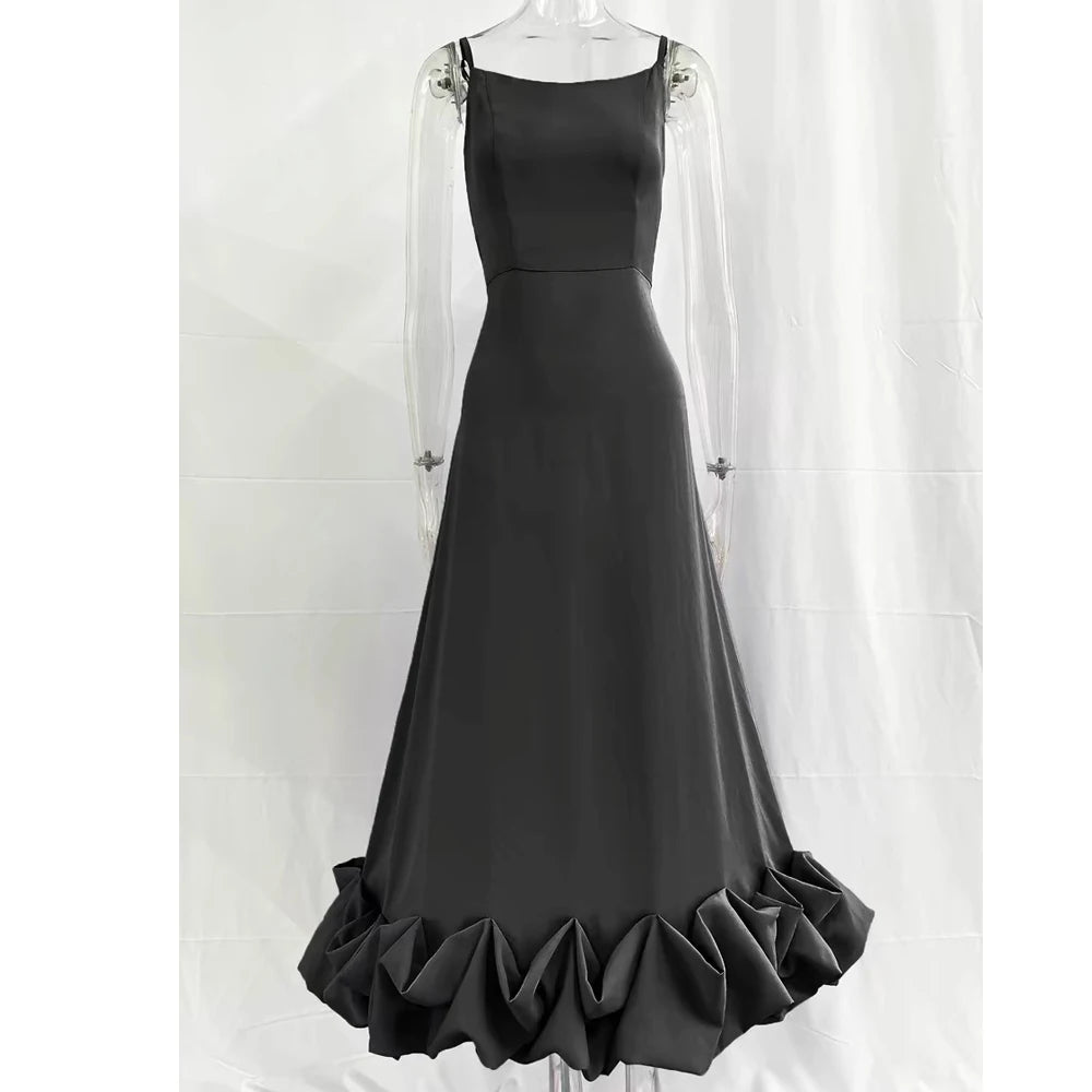 2026 Women Summer Sleeveless Sexy Long Party Dress Flower Hem Design High Waist Elegant Maxi Dress Vestidos Clothes
