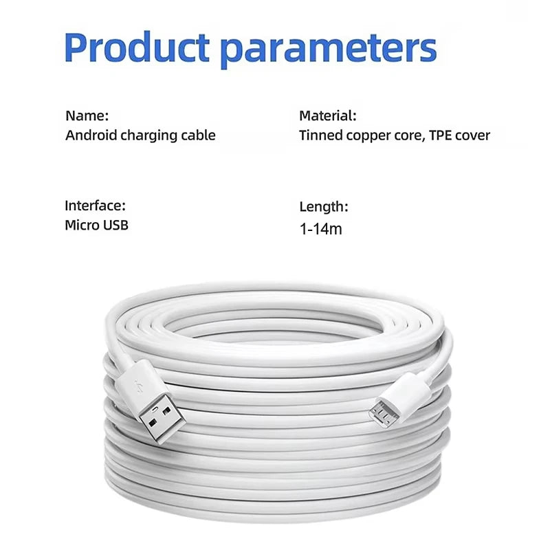 NNBILI 1m/3m/5m/8m/10m/14m Ultra Long Micro USB Charging Cable Power Extension Cord for Xiaomi Camera Android Extended Usb Wire