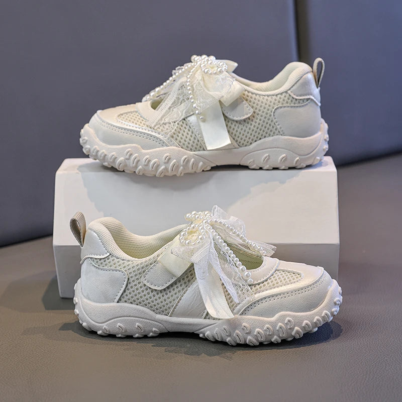 2026 Summer Kids Sport Sneakers for Girl Pearl Lace Mary Jane Flats Lightweight Non-Slip Back To School Children Running Sandals