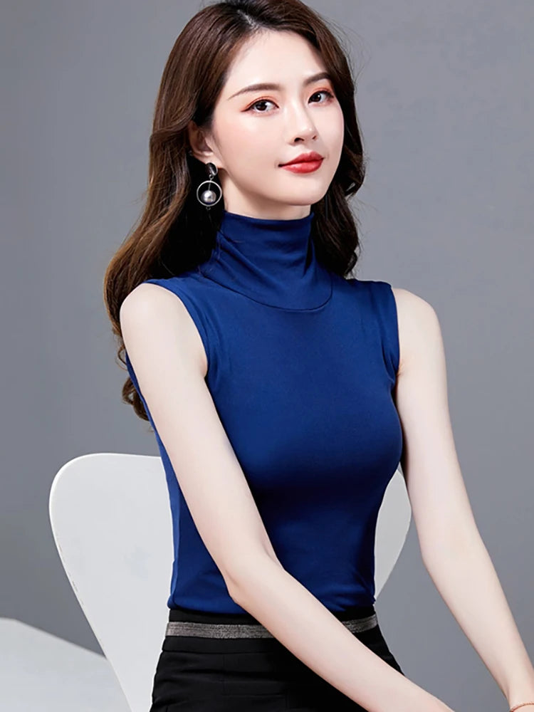 Summer Tops For Women 2026 Turtleneck Basic Sleeveless Lace Tank Tops Women Female Top Korean Tees Black White Blue