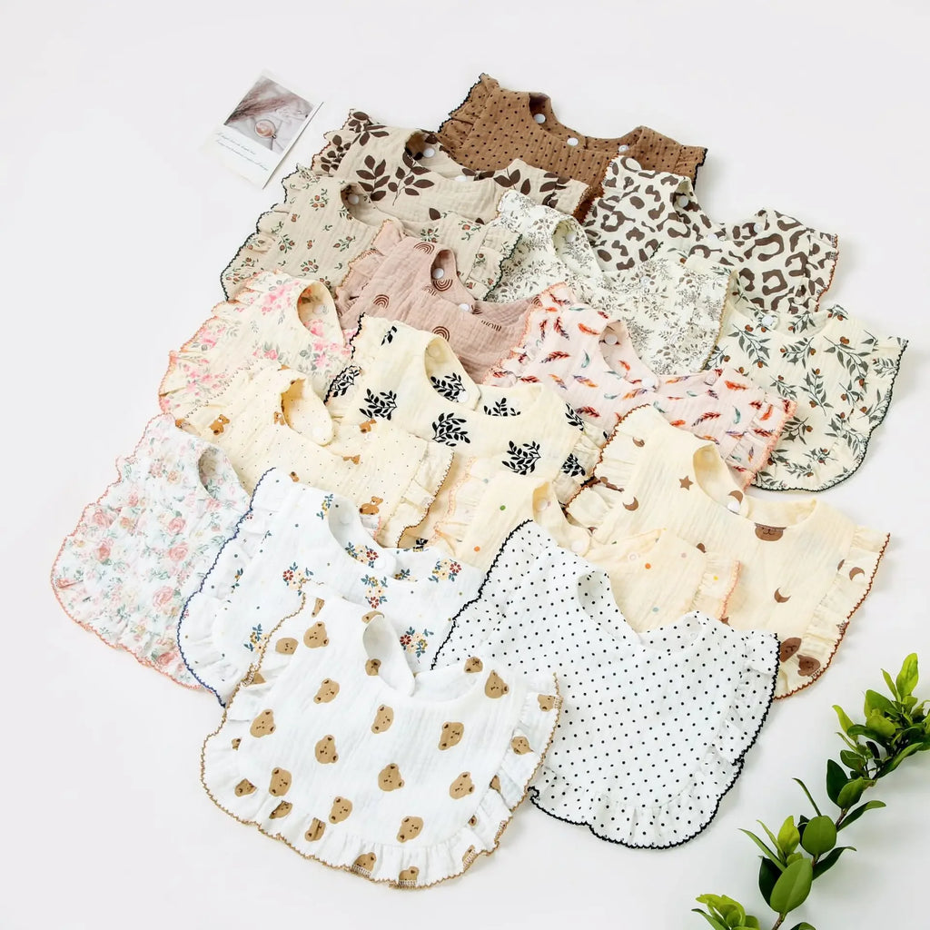 Cotton Baby Bib Infant Muslin Burp Cloths Girls Feeding Bibs Drool Saliva Towel Toddler Ruffle Floral Bib Babies Accessories