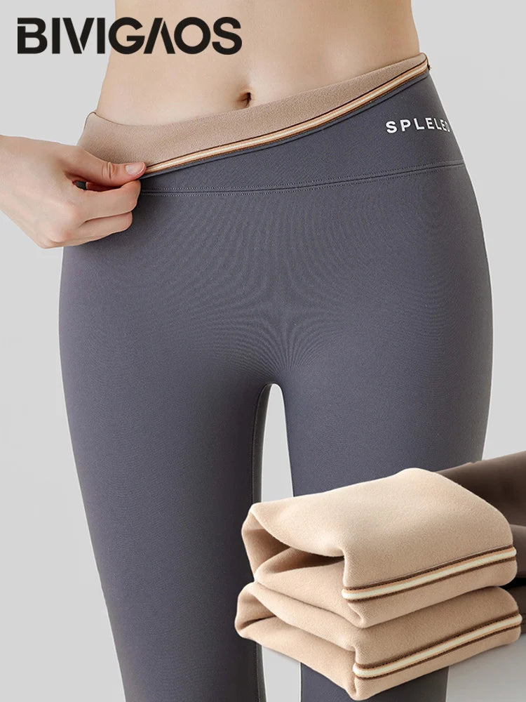 BIVIGAOS Autumn New Rabbit Velvet Shark Leggings Women High Waist Thin Fleece Warm Leggings Winter Seamless Sport Casual Legging
