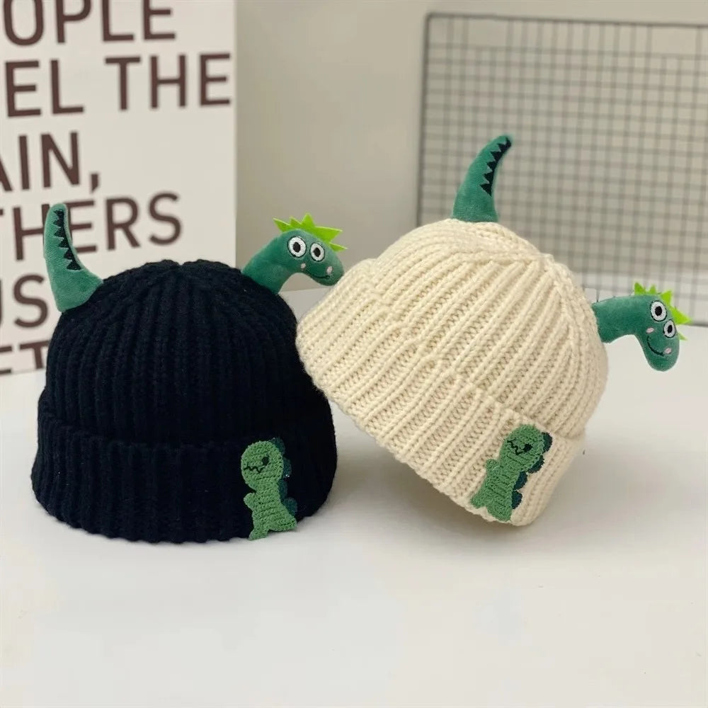 Cute Dinosaur Baby Knitted Hat Winter Warm Children Beanies Thicken Woolen Kids Crochet Bonnet 1-5 Years Boys Girls Pullover Cap