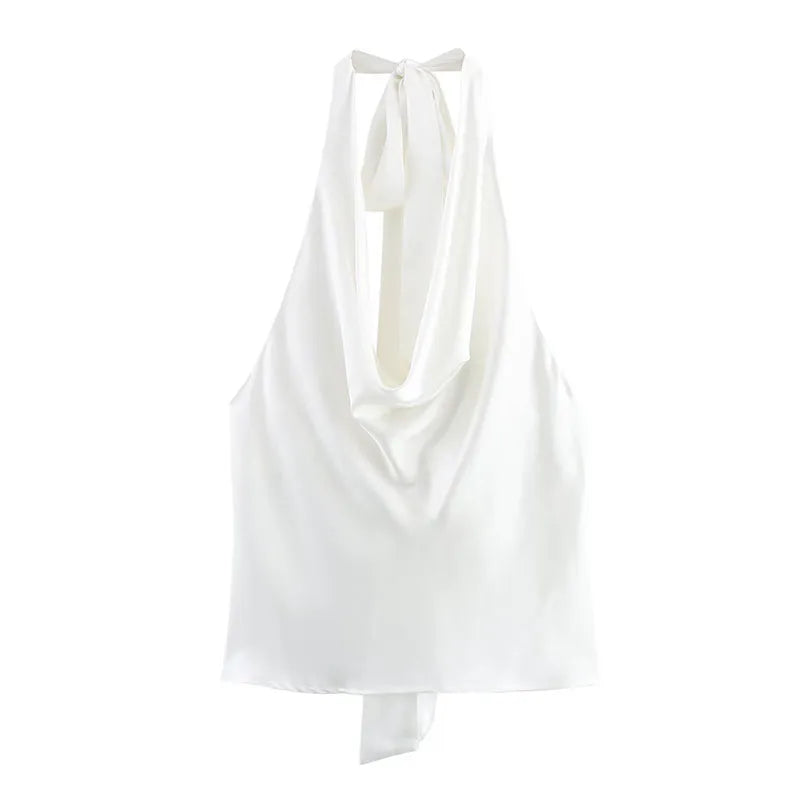 HH Female Summer Sexy Slim Short Top Solid Sleeveless Backless Bow Lace-Up Decoration Women's New Fashion Tops 7 Color