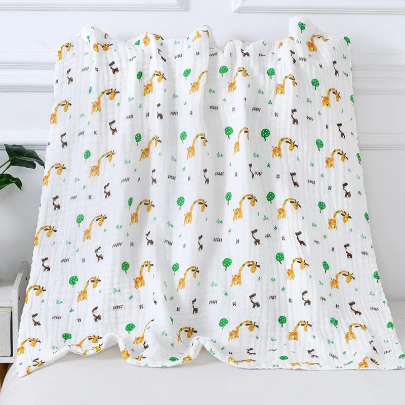 Kids Muslin Cotton Sleeping Blanket Bath Towel 110x110cm Strong Water Absorption 6 Layers Baby Breathable Bedding Muslin Blanket