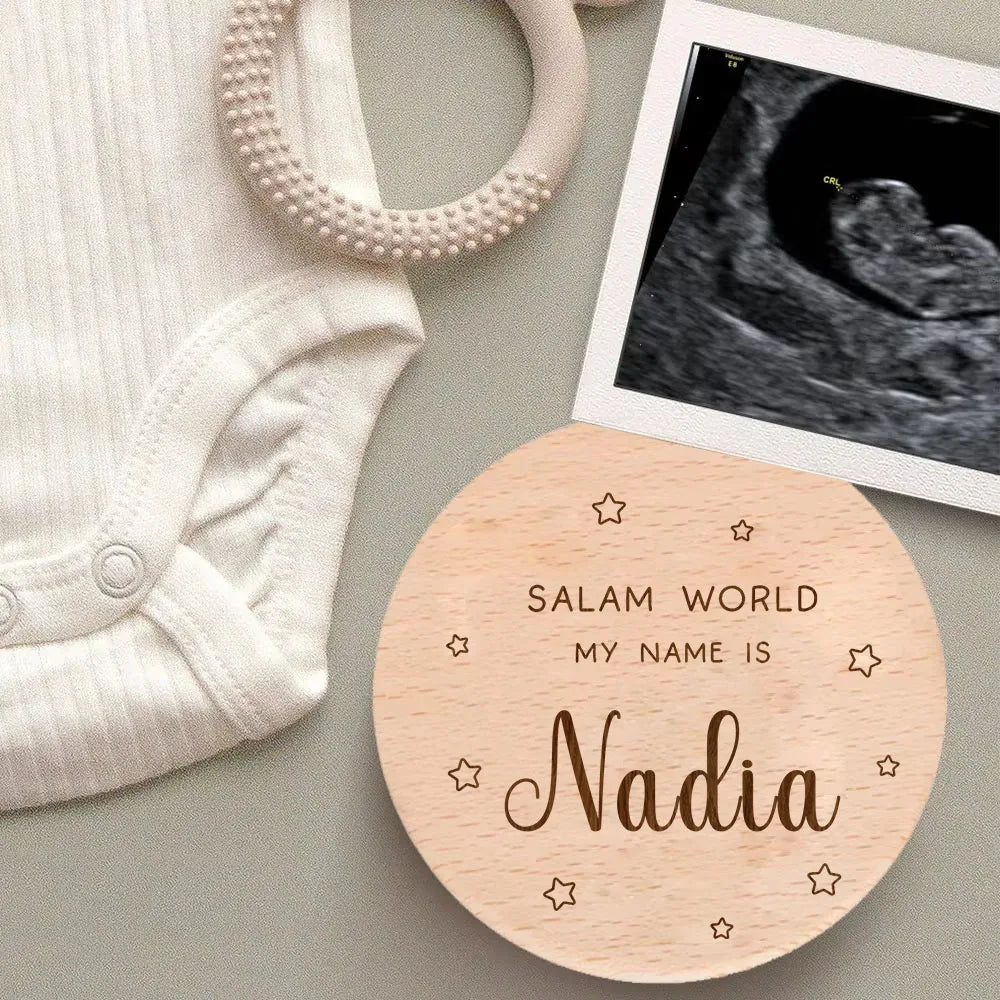 Personalised Custom Salam World Islamic Muslim Newborn Boy Girl Wooden Milestone Card Welcome To World Baby Shower Birth Gifts