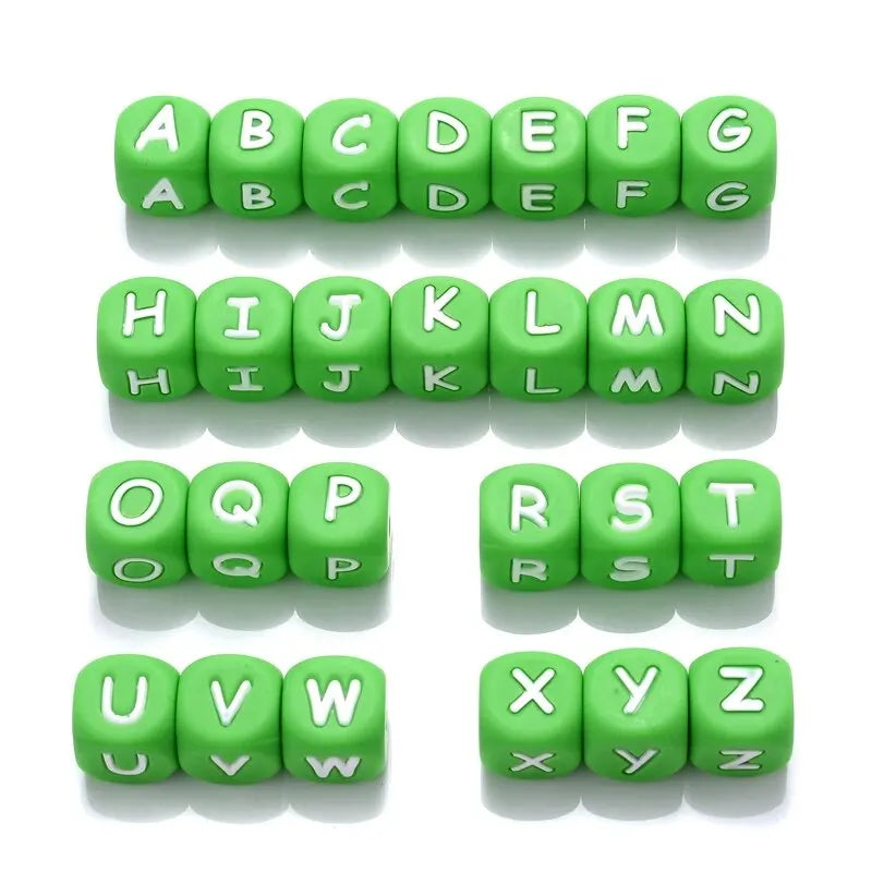 26Pcs Silicone English Letter Beads 12mm Alphabet Silicone Chewing Bead for Pacifier Clip Chain Teether Accessories BPA Free