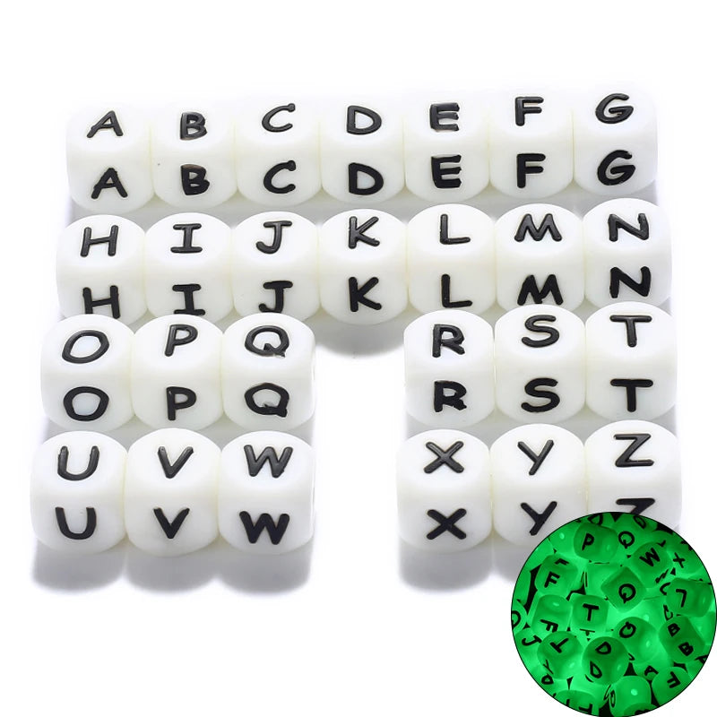 26Pcs Silicone English Letter Beads 12mm Alphabet Silicone Chewing Bead for Pacifier Clip Chain Teether Accessories BPA Free