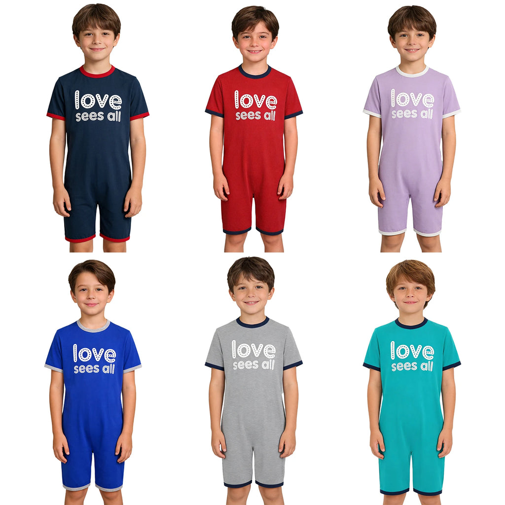 Kids Boys Girls Adaptive Clothing Autism Special Needs Anti-Strip Bodysuit Short Sleeve Back Zipper Romper Homewear Sleepwear
