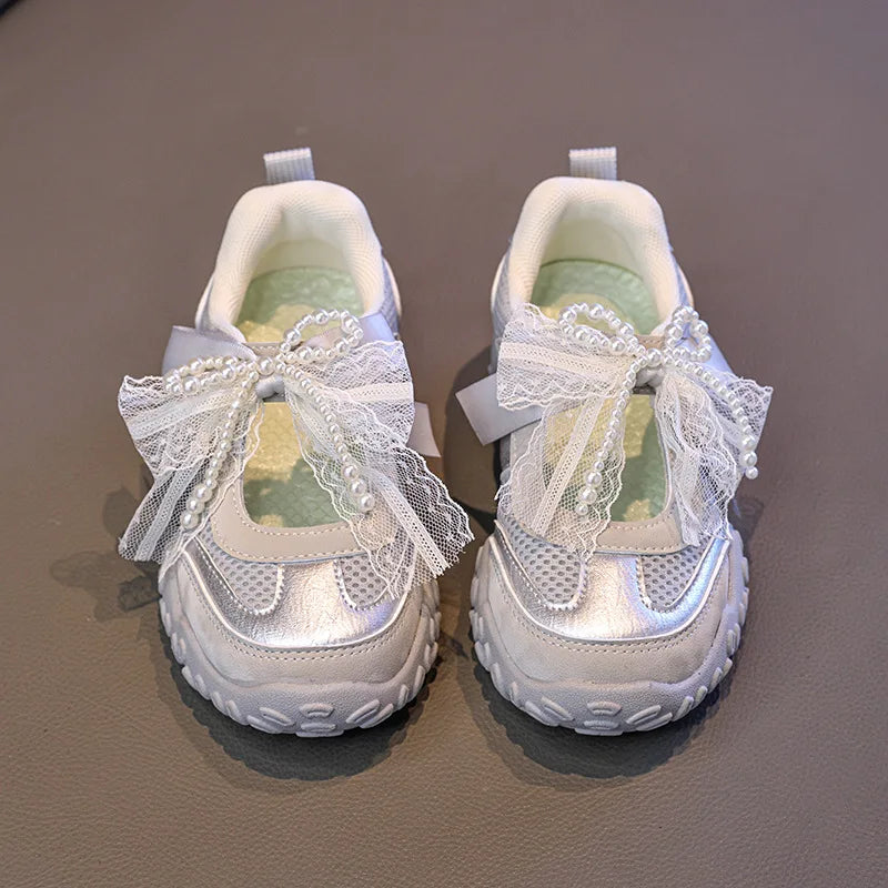 2026 Summer Kids Sport Sneakers for Girl Pearl Lace Mary Jane Flats Lightweight Non-Slip Back To School Children Running Sandals