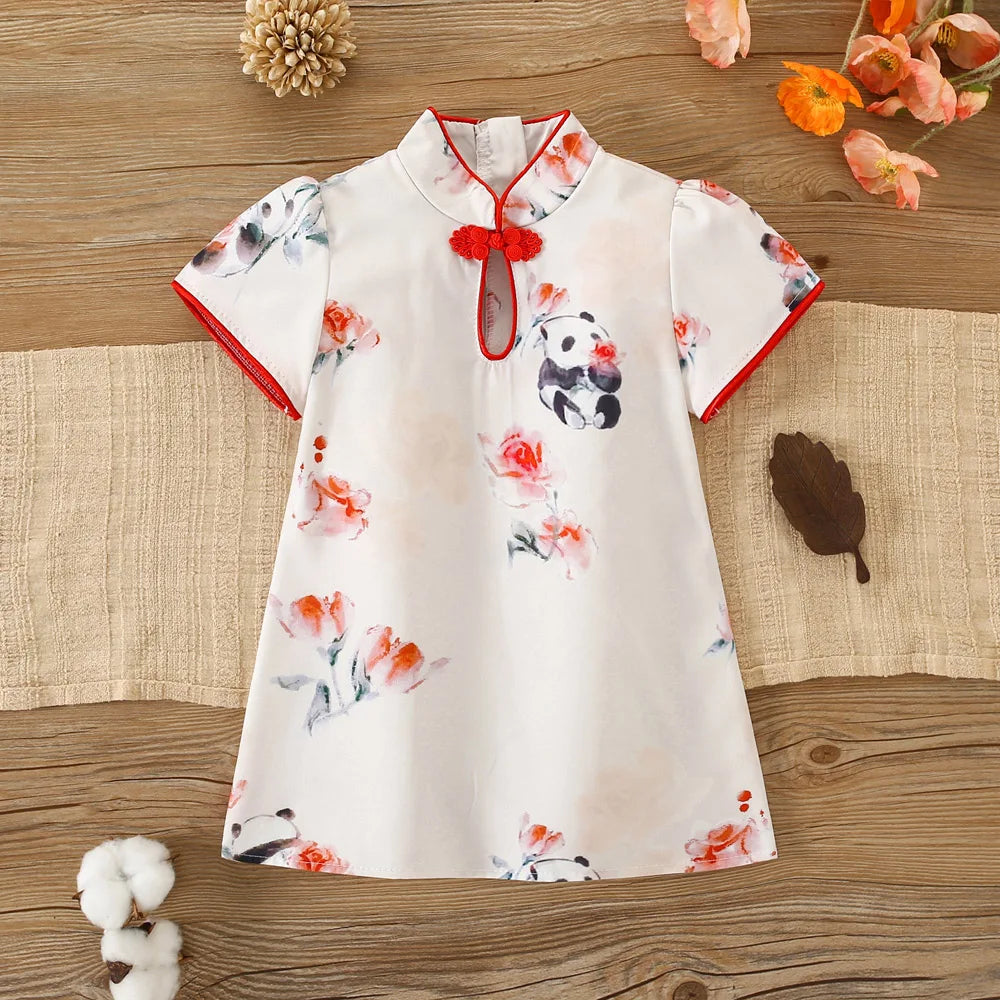 Baby Girl Dress Summer Panda Chinese Style Cheongsam Dress Hanfu Girls' Clothing