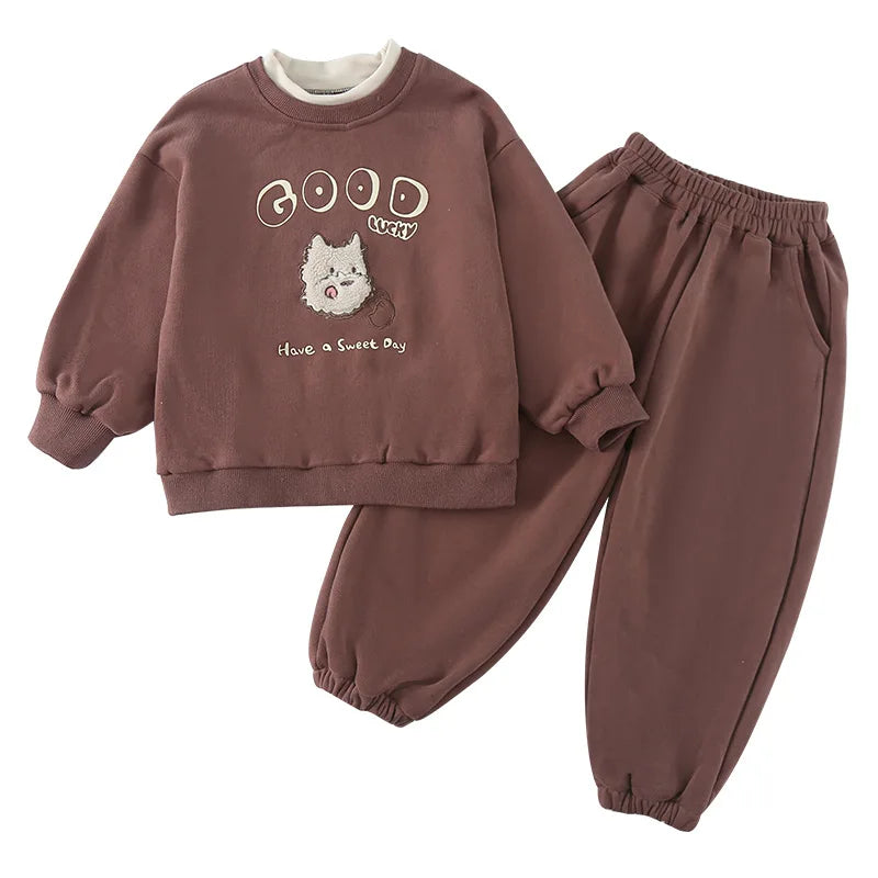 2026 Autumn New Children Long Sleeve Clothes Set Boys Girls Cartoon Sweatshirt + Pants 2pcs Suit Cotton Kids Loose Sports Set