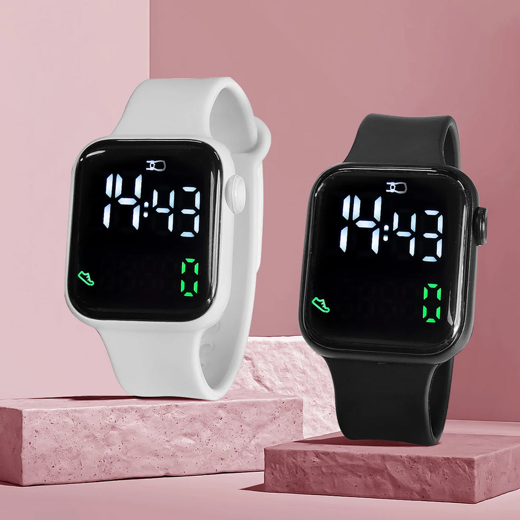 New 2PCS Student Minimalist Smart Watch for Boys and Girls with Elevated Display and Step Counting Sports Electronic Watch