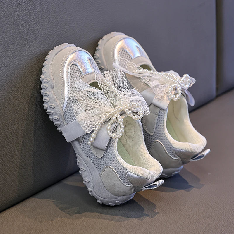 2026 Summer Kids Sport Sneakers for Girl Pearl Lace Mary Jane Flats Lightweight Non-Slip Back To School Children Running Sandals