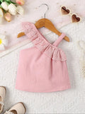 Single room baby girl fashion cute suspender pink lace ruffle collar casual T-shirt summer