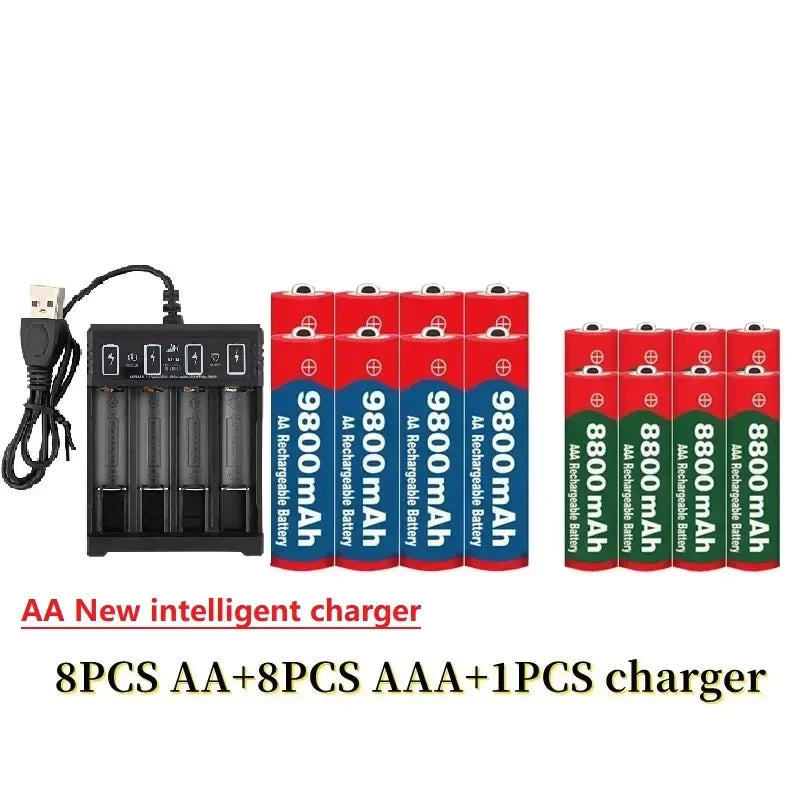 Best 1.5V AA9800mAh+AAA8800mAh+USBcharger 1.5V Rechargeable Nickel Hydrogen Battery, Used for Electronic Toys Camera Batteries