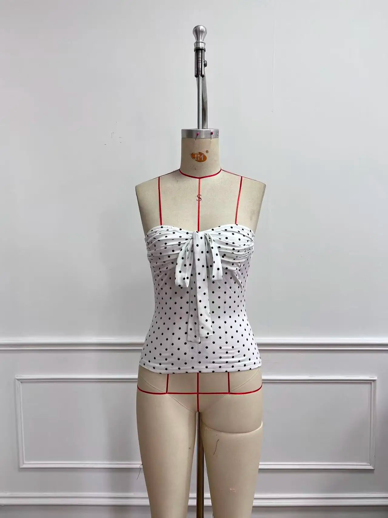 Women's Y2K Polka Dot Strapless Top Drawstring Bow Tie Sleeveless Slim Fit Suitable For Outdoor Wear Music Festival Outfits