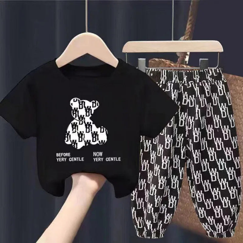 Mother Kids Set Summer 2pcs Clothes Children Boy Girl Clothes Sets Cute Clothing Cotton Short Sleeve Trousers T-shirt Pants Suit