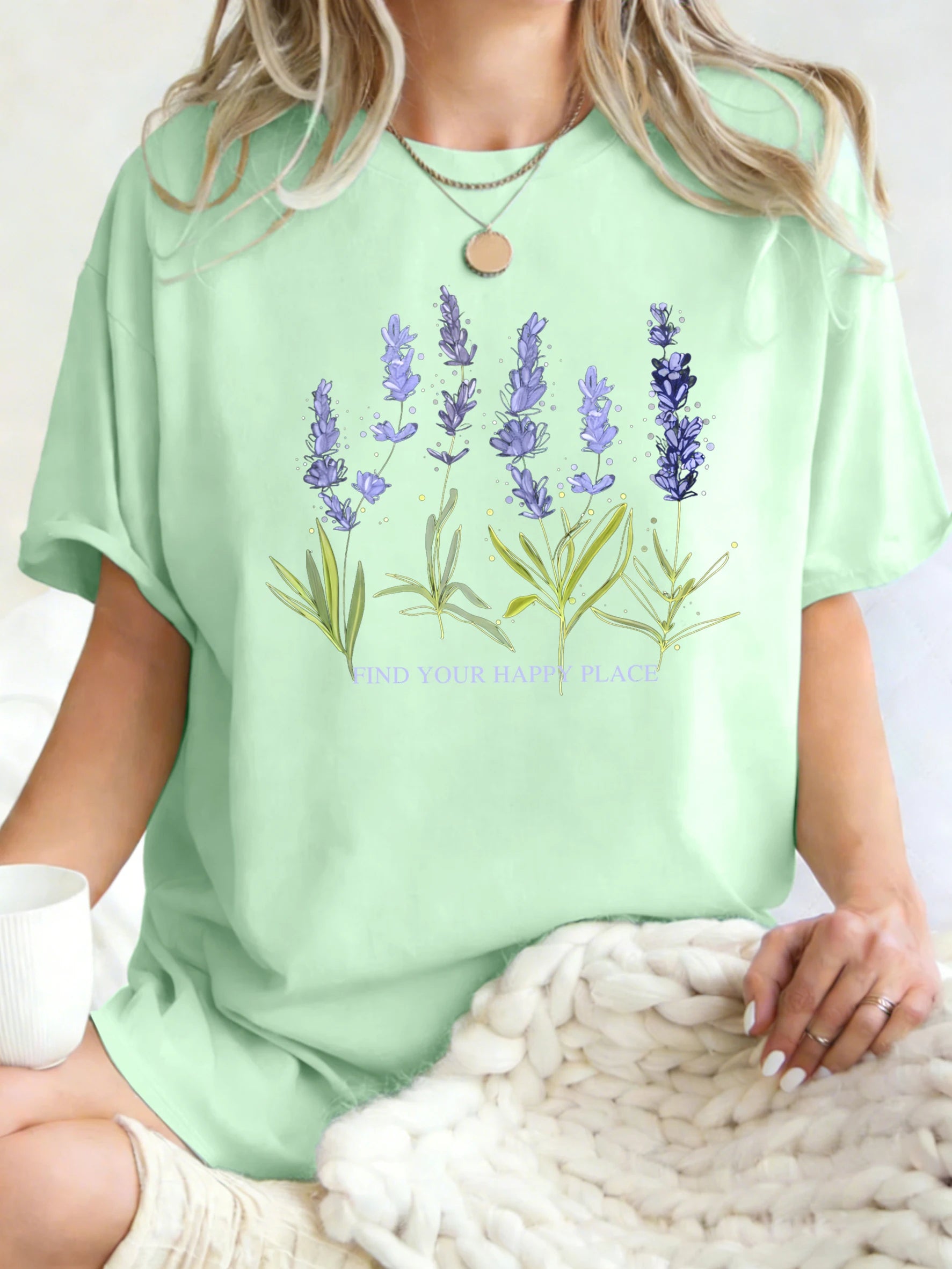 Beautiful Of Lavender Design Women T-Shirt Casual Breathable Short Sleeve Cotton Oversized Tops Summer O-Neck Woman T Shirts
