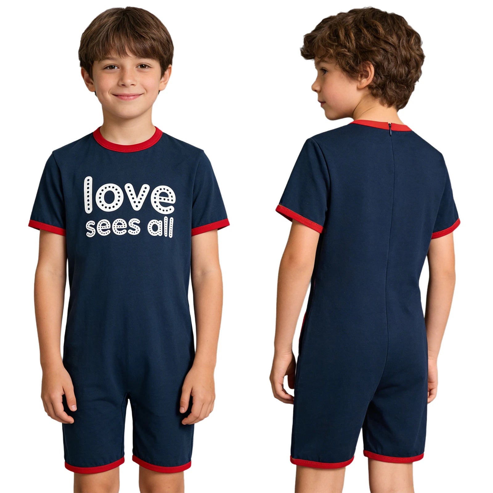 Kids Boys Girls Adaptive Clothing Autism Special Needs Anti-Strip Bodysuit Short Sleeve Back Zipper Romper Homewear Sleepwear