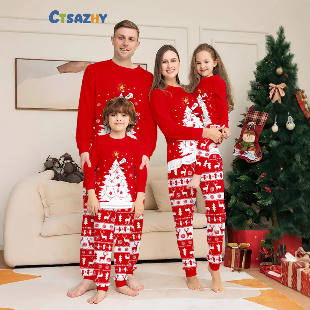 2026 New Christmas Family Look Pajamas Short Sleeve O Neck Sleepwear Dad Mom Kids Matching Pajamas Set Cute Print 2 Pieces Suit