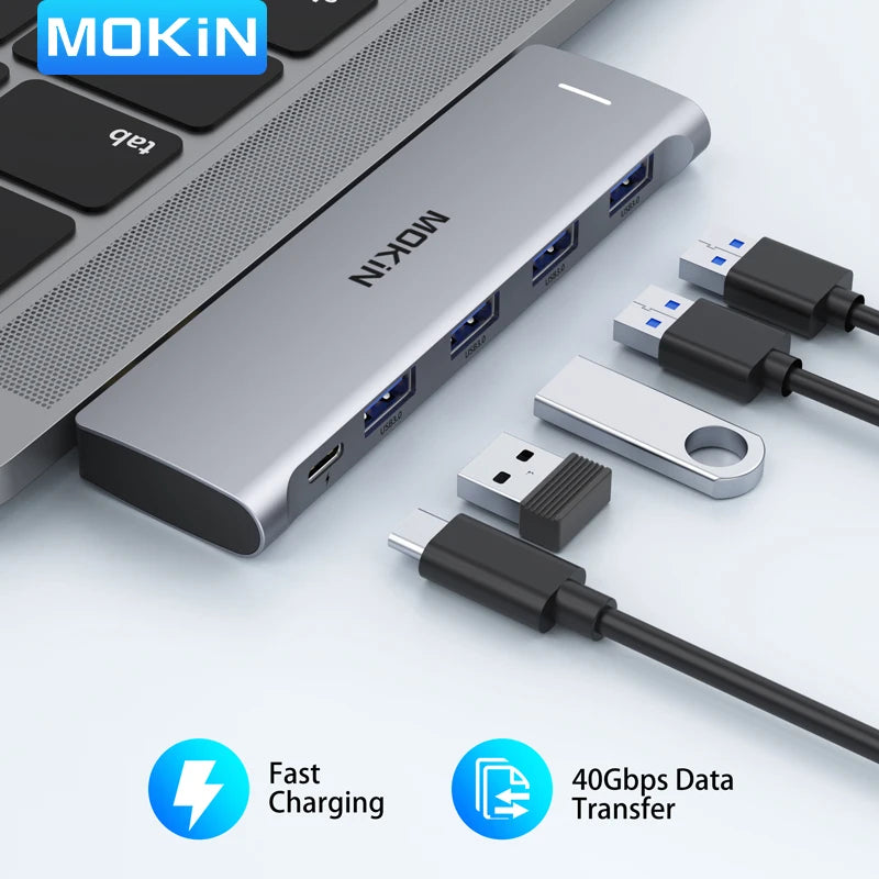 MOKiN 5 IN 2 USB 3.0 Hub 4 Ports TB3 USB HUB for Mouse, Keyboard Compatible with MacBook Pro Air Laptop Desktop Splitter