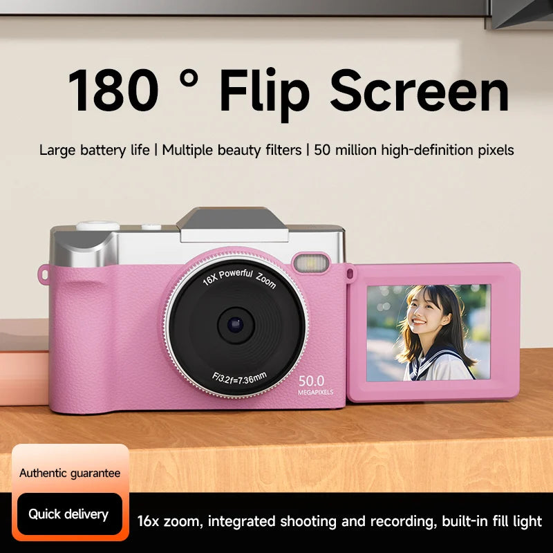 4K Digital Camera 16x Zoom Cam 1080P HD Camera 50 Megapixel with 2.4 inch LCD Screen 180 Flip Screen Suitable Student Adult Gift