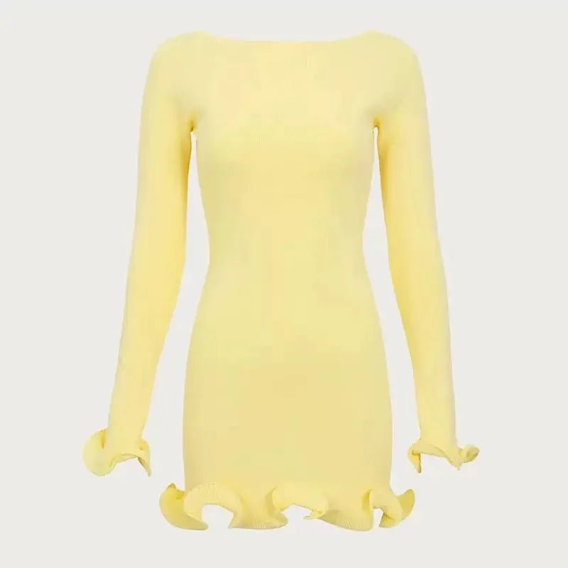 Oligai Fashion Autumn Long Sleeve Knitted Dress Women 2024 Vintage Wave Edge Elegant Mini Dress Sexy Slim Causal Dress