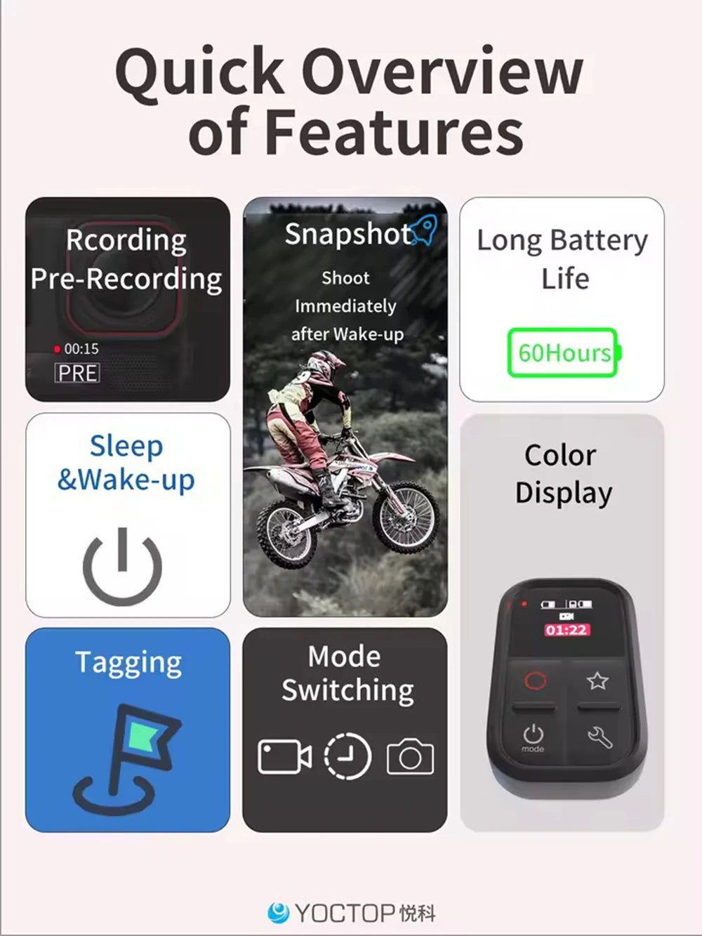 YOCTOP Bluetooth remote For insta360/DJI high-level waterproofing 60-hour battery life