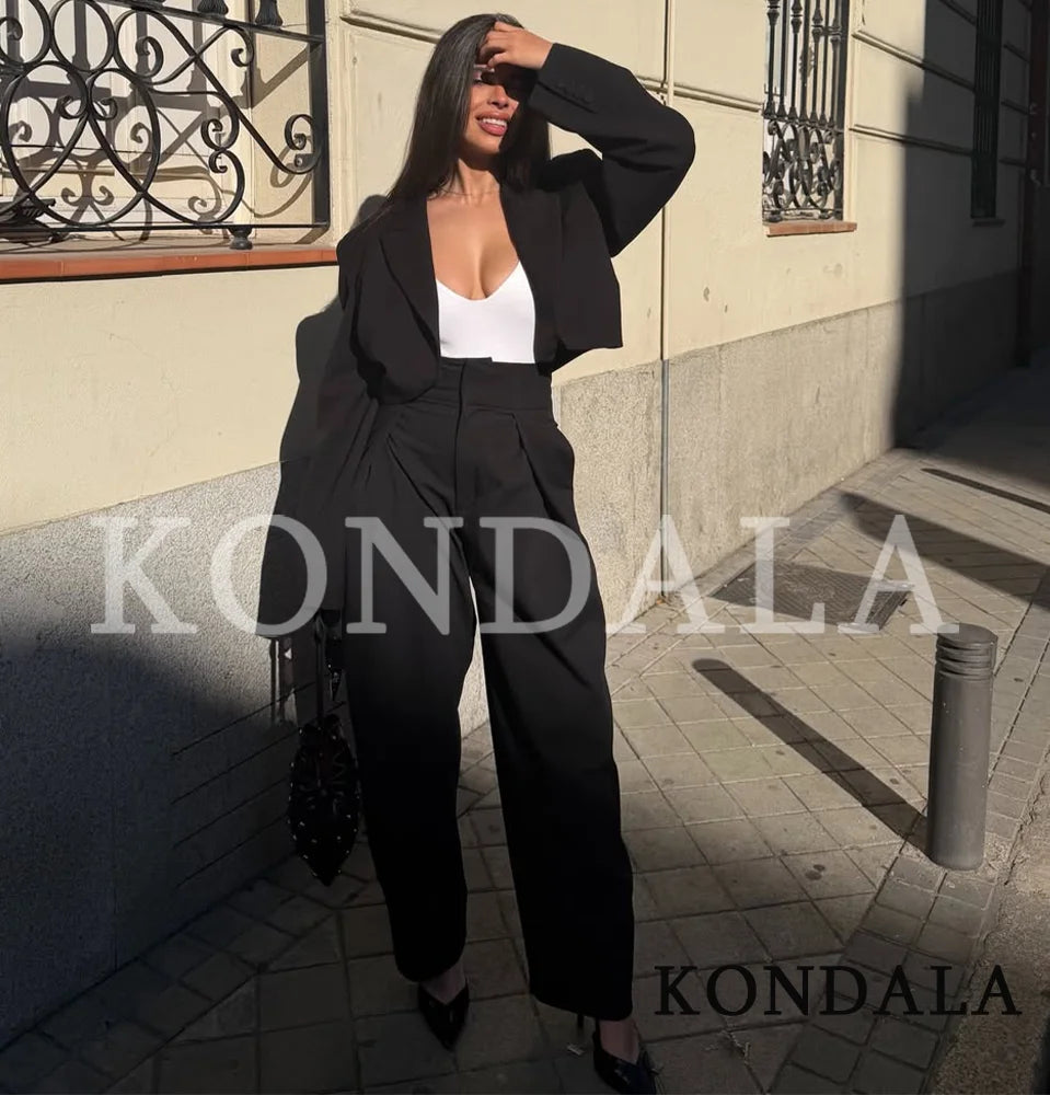 KONDALA Commute High Street Balloon Pants Women Trendy Casual Pleated Trousers 2026 Spring Summer Office Lady Vintage Long Pants
