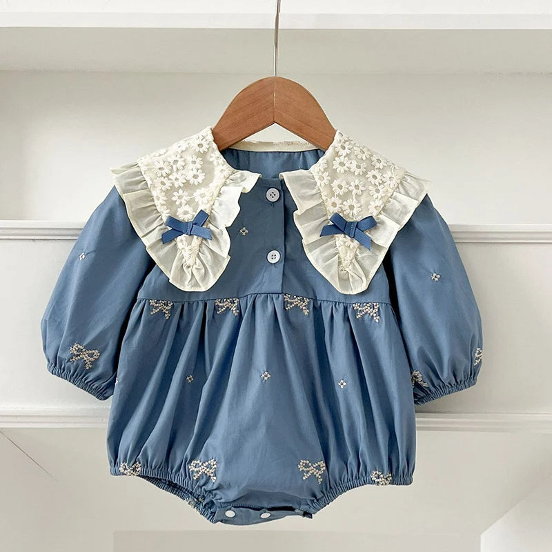 2024 New Autumn Sister Clothes Baby Girl Romper Kids Princess Dresses Long Sleeved Cotton Embroidery 2-6Yrs Girl Party Dress