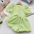Girls Clothing Set 2022 New Summer Puff Sleeve Top & Shorts 2pcs Child Set Outfits Kids Clothing School Girl Outfit 2 3 4 5 6 7Y
