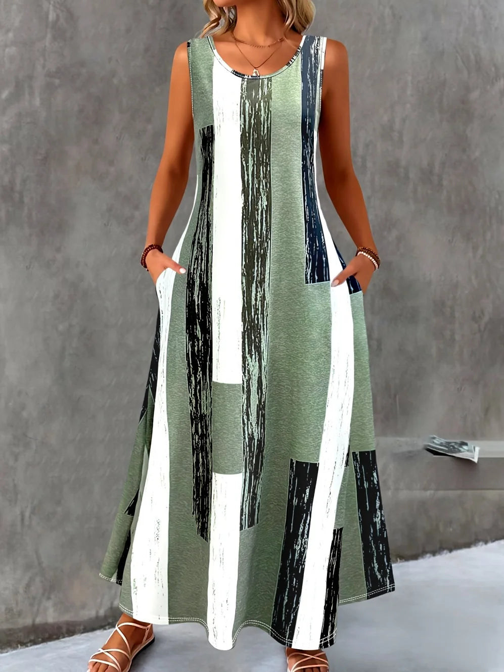 Women's Casual Dresses Summer Stylish Polka Dot Print Sleeveless Dress with Round Neck and Pockets Fashion Elegant Party Dresses