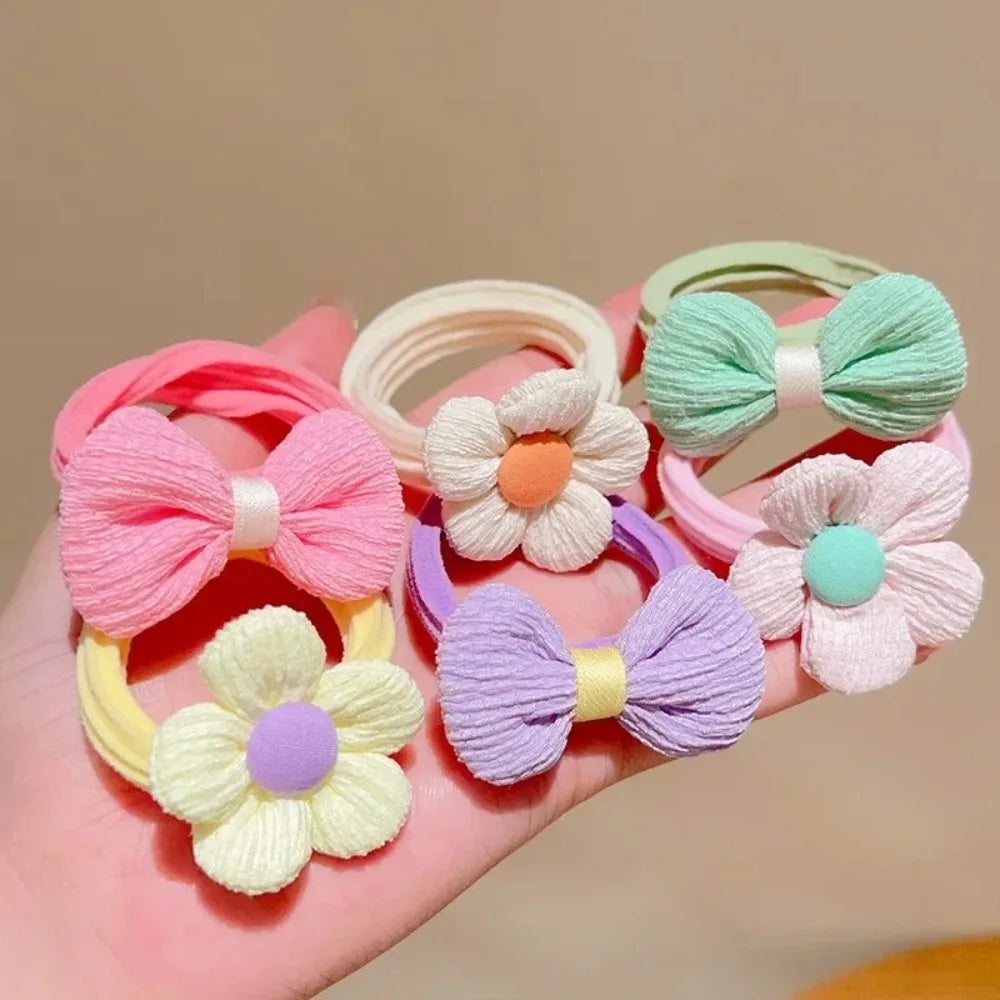 6pc Children Headwear Hair Rope High-value Elastic Hair Band Finger Hair Tie Bowknot Hair Band Tie Hair No Harm Ponytail Holder
