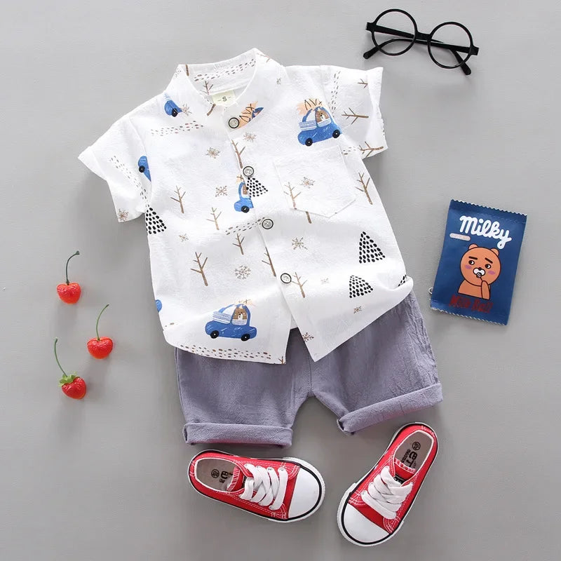 2024 Summer Casual Clothes Fashion Baby Boy's Suit Set Top Shorts 2PCS Baby Clothing Set For Boys Infant Suits Kids Clothes