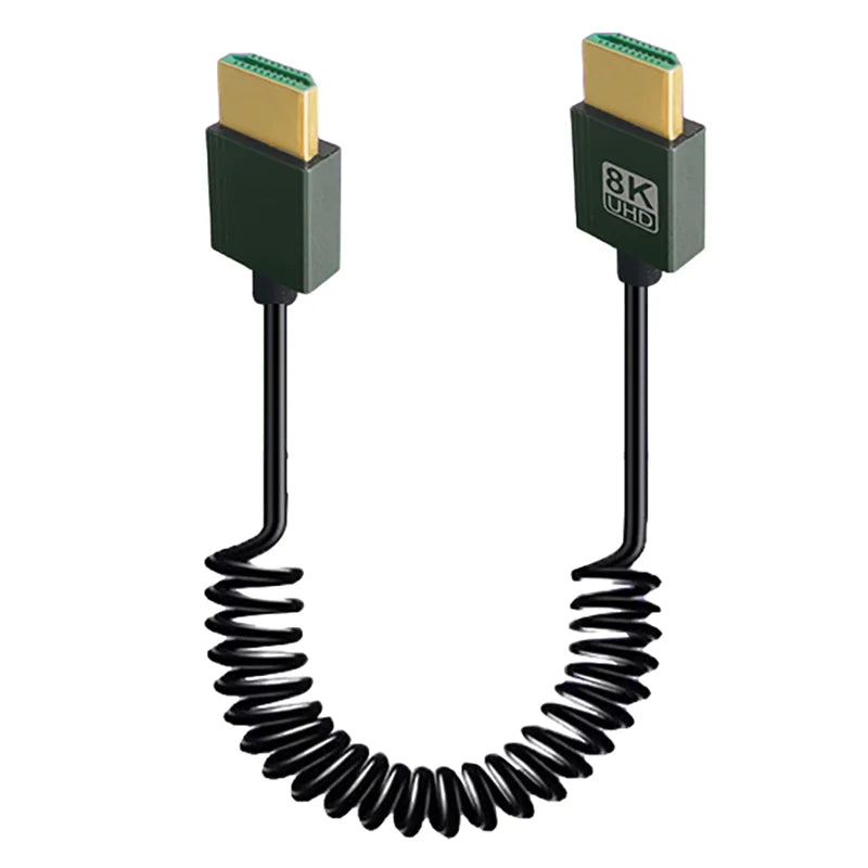 8K UHD Cable 2.1 Standard HD Mini-HD Micro-HD Stretch Spring Curl Flexible Cord for PC Phone Tablet Camera DV Monitor HDTV