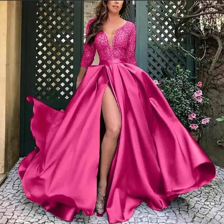 Women's Dress Summer New Women's Lace Sequin Grand Display Sexy Long Skirt Tail Banquet Evening Dress Party Dress