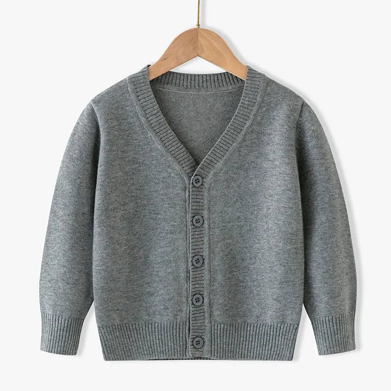 95% Cotton Children Soft Loose Knitted Sweater V Neck Button Cardigans Jacket Full Sleeve Casual Knitwear Boys Girls Coat Jumper