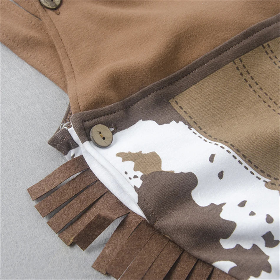 Infant Cowboy Cosplay Rompers Baby Boys Girls Strap Jumpsuits Hat Sets Toddler Festival Bodysuits Newborn Birthday Outfits
